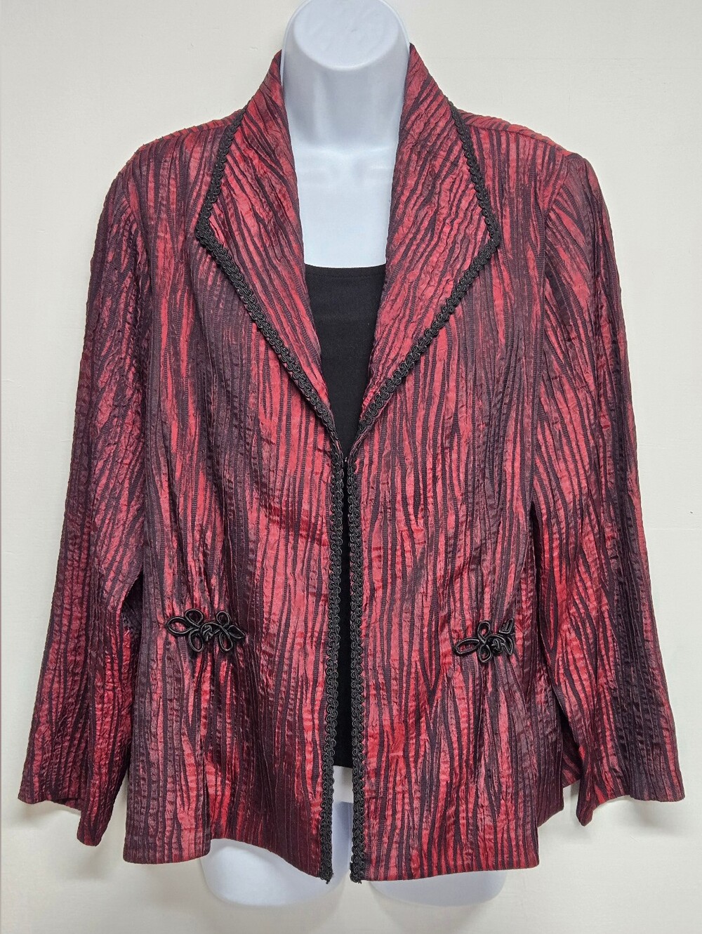 Gail Morgado L Matching Top And Jacket Blazer Crinkle Deep Red Black Vintage
